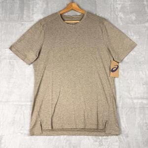 NWT Asics Mens Knit Brushed Hybrid Mesh Tee Size Medium Oat Beige Training Gym